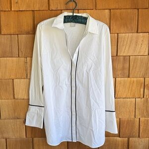 Chico's White Button-Up Blouse with Black Trim